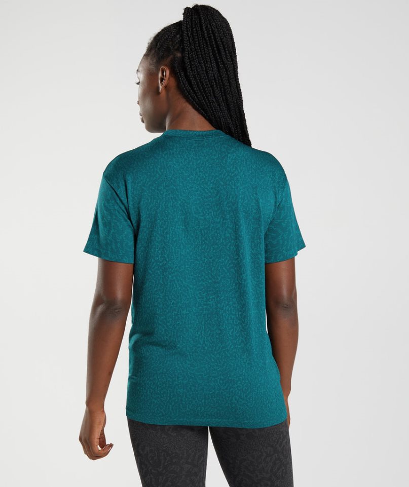 Women's Gymshark Adapt Animal Seamless T-Shirts Turquoise | NZ 3YEMFS